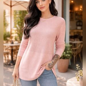 KERSH💗Soft Blush Pink Crewneck COTTON COLOURBLOCK Pullover Knit Sz M